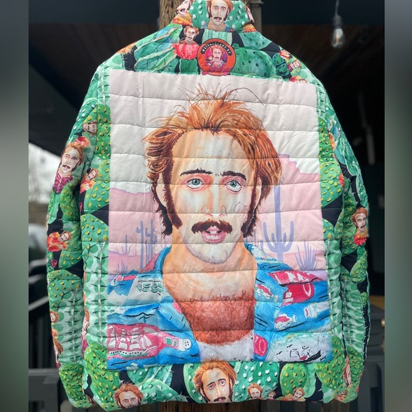 Nicolas Cage Raising Arizona Trippy Cactus Puffer - 80s Coen Bros Pop Art Jacket - Picture 8 of 17
